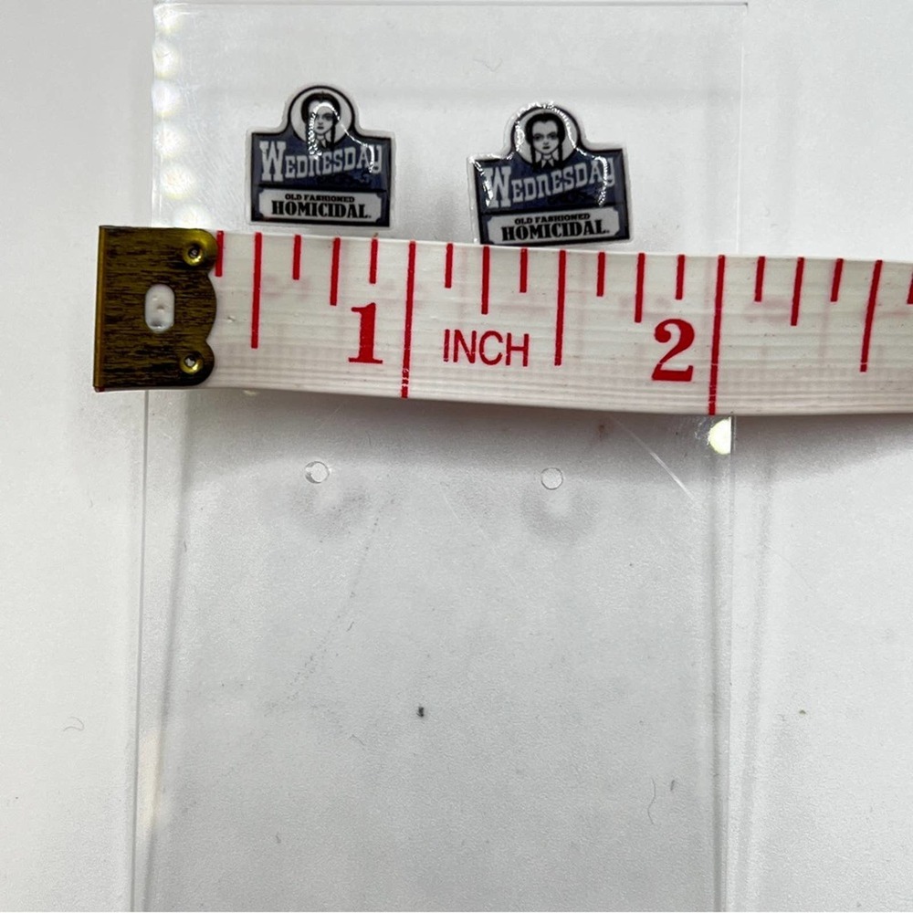 Wednesday Addams, Wendy’s logo small enamel stud earrings. Halloween goth. - Picture 6 of 9